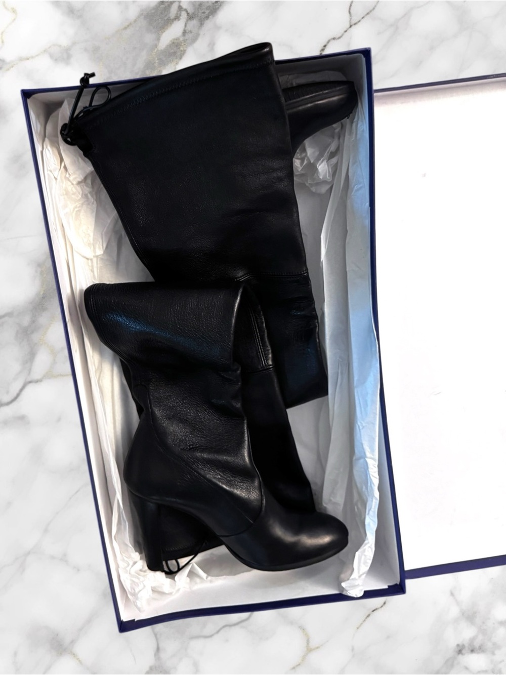 Stuart Weitzman Highland Black Plonge Stretch Leather Over-the-Knee Boots Sz 8.5 - Picture 4 of 13